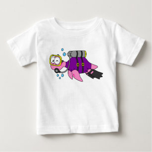 Camiseta Para Bebê Ilustração De Um Mergulhador Scuba Monstro De Loch