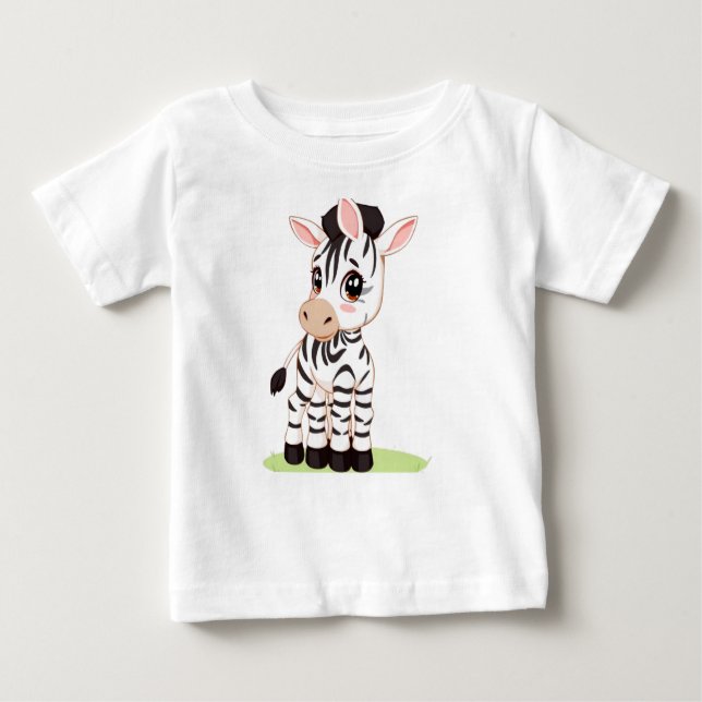 Camiseta Para Bebê Ilustração de um T-Shirt Zebra Cuta (Frente)
