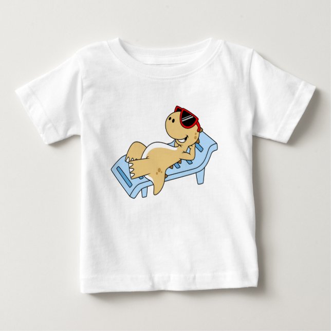 Camiseta Para Bebê Ilustração De Um Tyrannosaurus Rex, Banho Do Sol. (Frente)