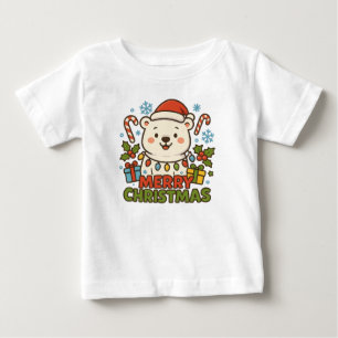 Camiseta Para Bebê Ilustração de Urso de Natal Fofo