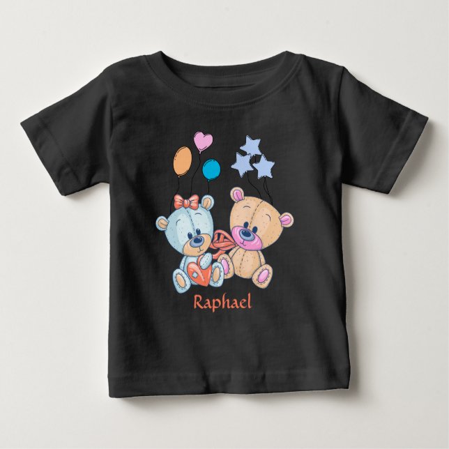 Camiseta Para Bebê Ilustração de Ursos de Teddy e Balões (Frente)