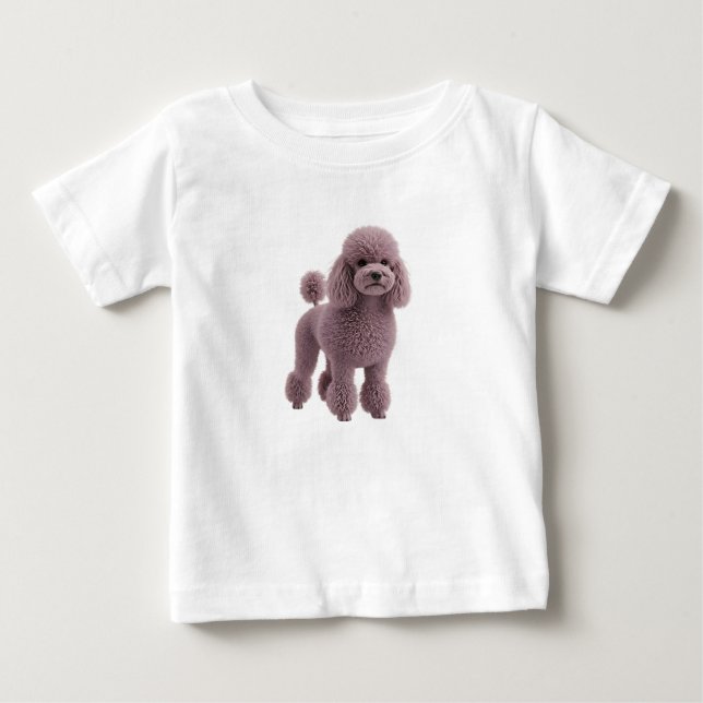 Camiseta Para Bebê Ilustração Digital de Poodle Roxo (Frente)
