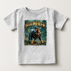 Camiseta Para Bebê Ilustração do Botweiler – Rottweiler Robô Engraçad