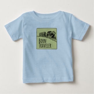Camiseta Para Bebê Ilustração do comboio que viaja com o nascer Fundo