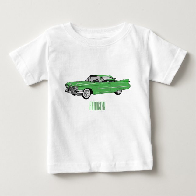Camiseta Para Bebê Ilustração do desenho animado Classic car 1959 (Frente)