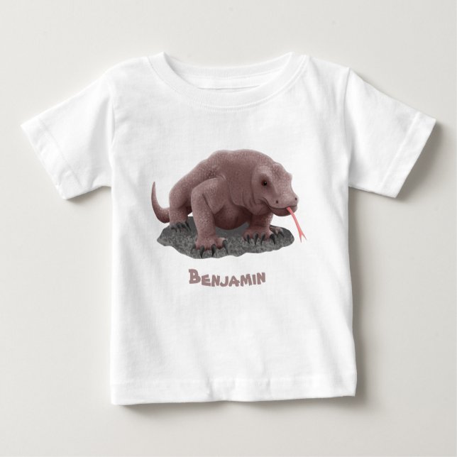 Camiseta Para Bebê Ilustração do dragão Komodo (Frente)