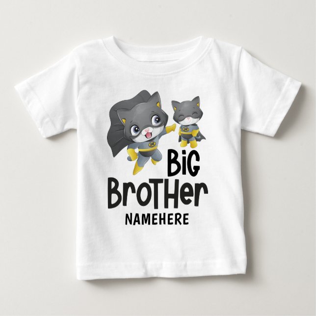 Camiseta Para Bebê Ilustração do Gato Super-Herói Big Brother com Nom (Frente)
