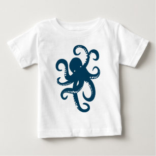 Camiseta Para Bebê Ilustração do polvo náutico azul-Marinho-curva