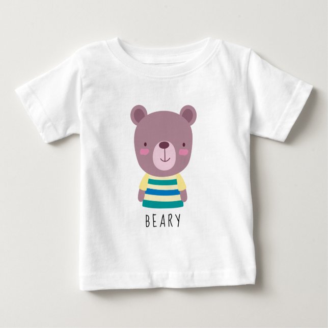 Camiseta Para Bebê Ilustração do Urso de Corte - Personalizável (Frente)