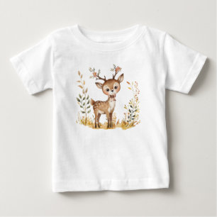 Camiseta Para Bebê Ilustração em aquarela de adorável cervo bebê da f