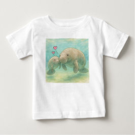 Camiseta Para Bebê Ilustração em Aquarela de Mãe e Bebê Peixe-Boi –