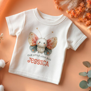Camiseta Para Bebê Ilustração em Aquarela de Mariposa Fofa Nome do Be