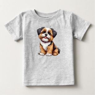 Camiseta Para Bebê Ilustração encantadora de um cachorro fofo