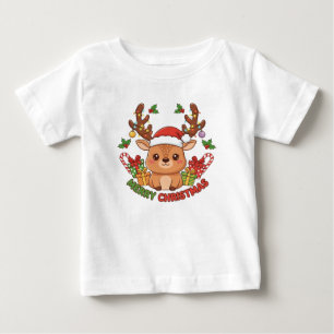 Camiseta Para Bebê Ilustração Fofa de Rena de Natal