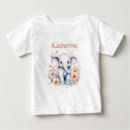 Camiseta Para Bebê Ilustração fofa personalizada de um elefante para 