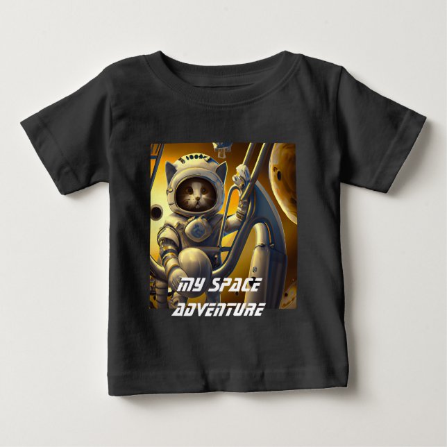 Camiseta Para Bebê Ilustração personalizada de astronauta de gatos -  (Frente)
