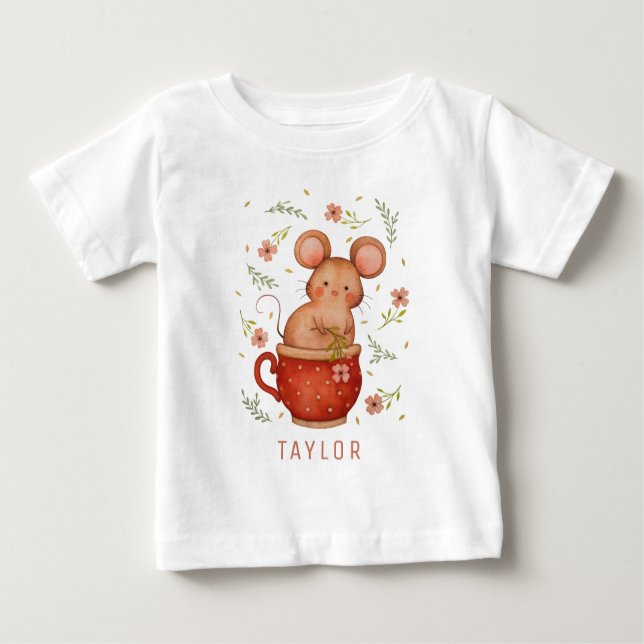 Camiseta Para Bebê Ilustração Personalizada do Rato de Cana-d-Água (Frente)