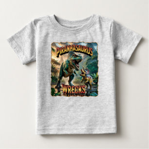 Camiseta Para Bebê Ilustração Piranhasaurus Wrecks – Assustador Diver