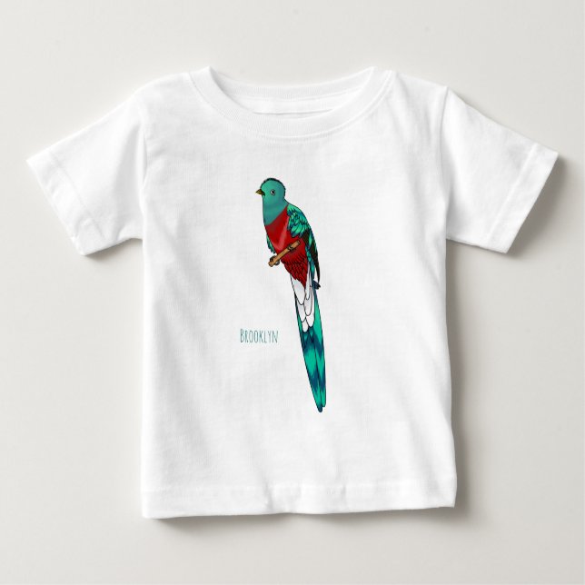 Camiseta Para Bebê Ilustração quetzal de desenho animado de ave respo (Frente)