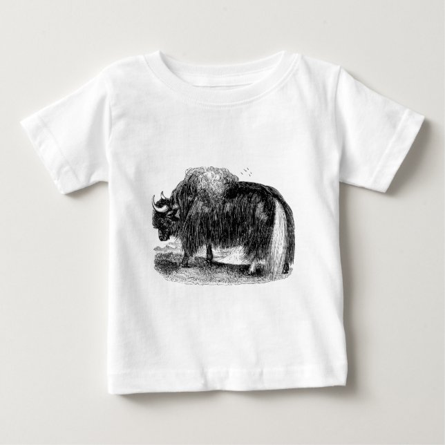 Camiseta Para Bebê Ilustração retro do animal dos iaques dos iaques (Frente)