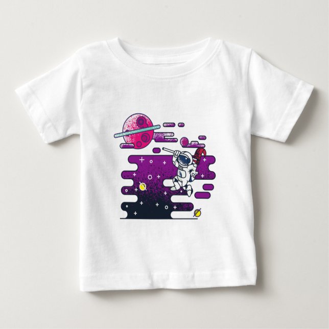 Camiseta Para Bebê Ilustração Retroativa do Astronauta Espacial Vibra (Frente)