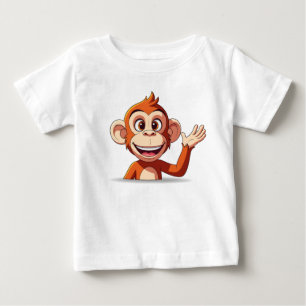 Camiseta Para Bebê Ilustração Vetorial de Macaco Acenando Olá
