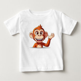 Camiseta Para Bebê Ilustração Vetorial de Macaco Acenando Olá