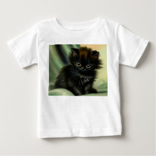 Camiseta Para Bebê Ilustração Vintage de Gatinho Preto