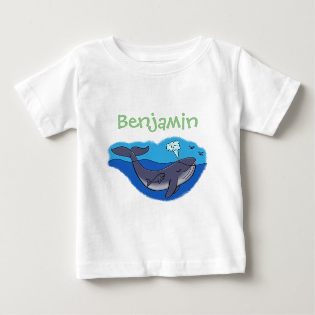 Camiseta Para Bebê Imagem da baleia bebê e desenho animado da mãe (Frente)