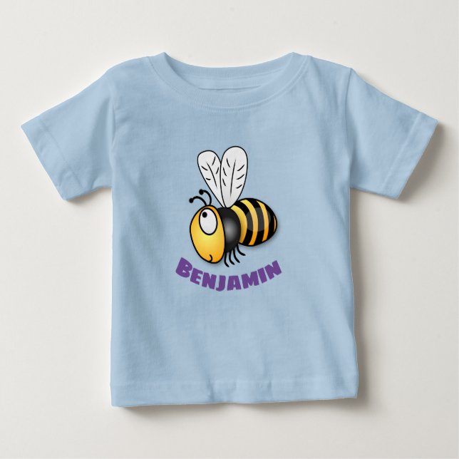 Camiseta Para Bebê Imagem de desenho animado amarelo de abelha voador (Frente)