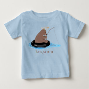 Camiseta Para Bebê Imagem de desenho animado da pesca do filhote de u