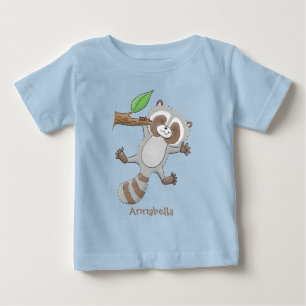 Camiseta Para Bebê Imagem de desenho animado de bebê guaxinim feliz e