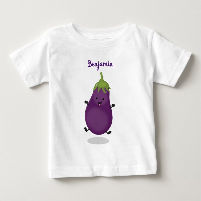 Camiseta Para Bebê Imagem de desenho animado de beringela doce e feli (Frente)