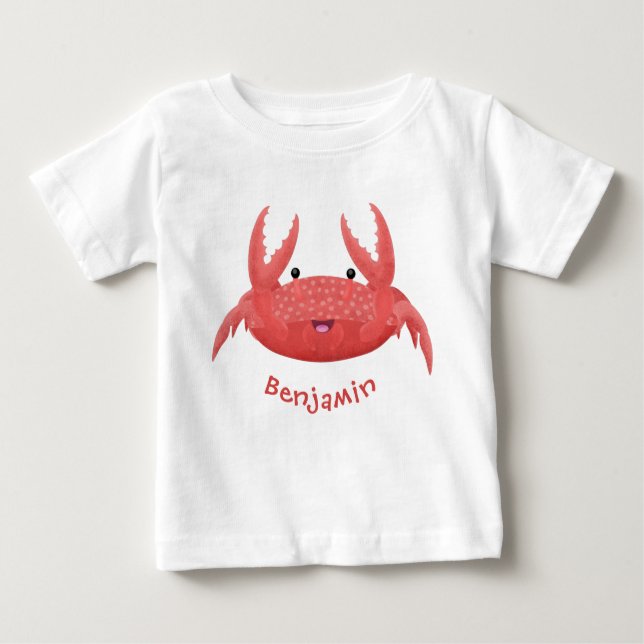 Camiseta Para Bebê Imagem de desenho animado de caranguejo vermelho-b (Frente)