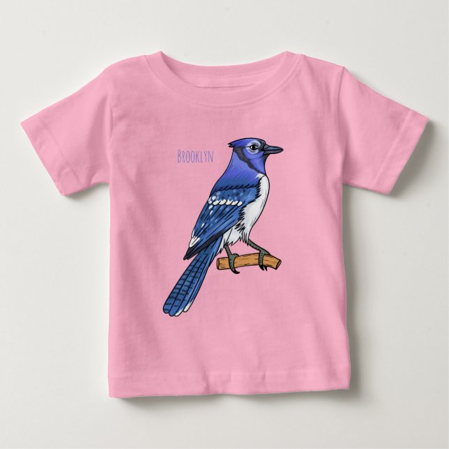 Camiseta Para Bebê Imagem de desenho animado de pássaro azul (Frente)