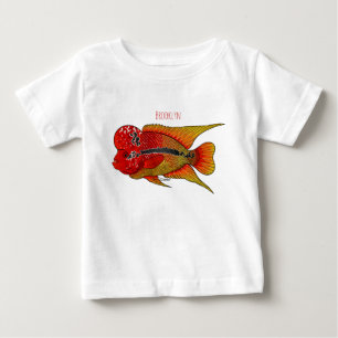Camiseta Para Bebê Imagem de desenho animado de peixes-cichlid-Flor