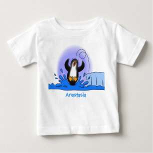 Camiseta Para Bebê Imagem de desenho animado de pinguim de salto feli