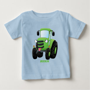 Camiseta Para Bebê Imagem de desenho animado de trator fazenda verde-