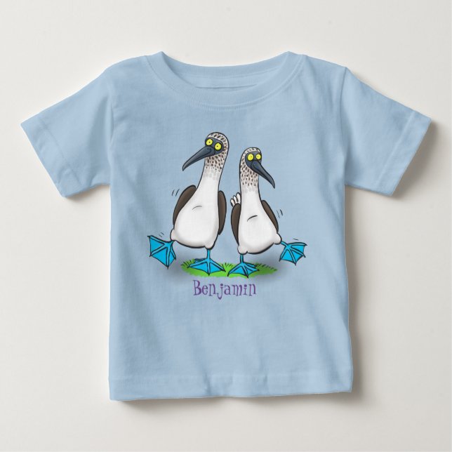Camiseta Para Bebê Imagem de desenhos animados de pés azuis engraçado (Frente)