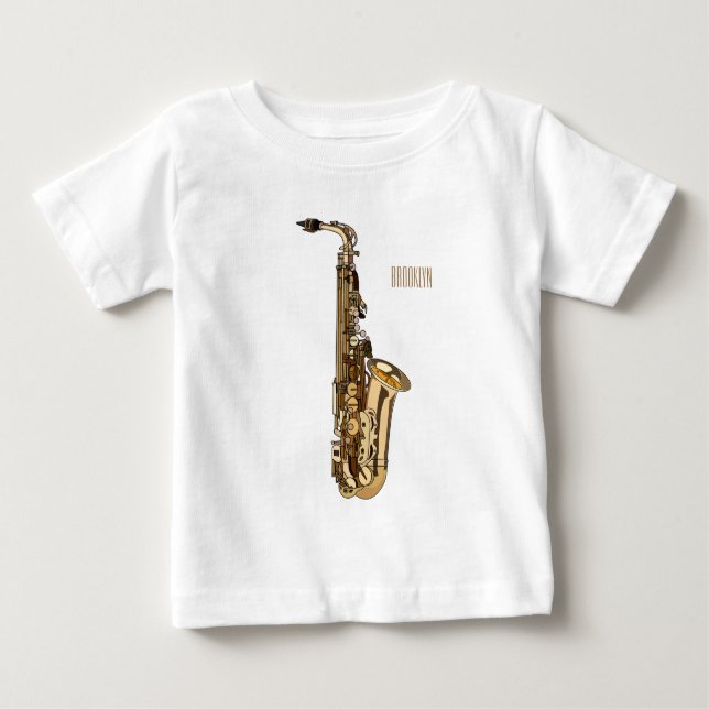 Camiseta Para Bebê Imagem de desenhos saxofônicos (Frente)