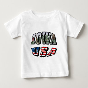 Camiseta Para Bebê Imagem de Iowa e Texto de Sinalizador EUA