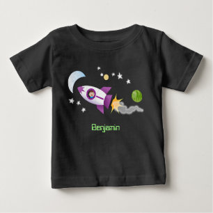 Camiseta Para Bebê Imagem de um foguete em cartoon espacial