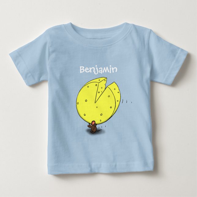 Camiseta Para Bebê Imagem do desenho animado de queijo e rato (Frente)