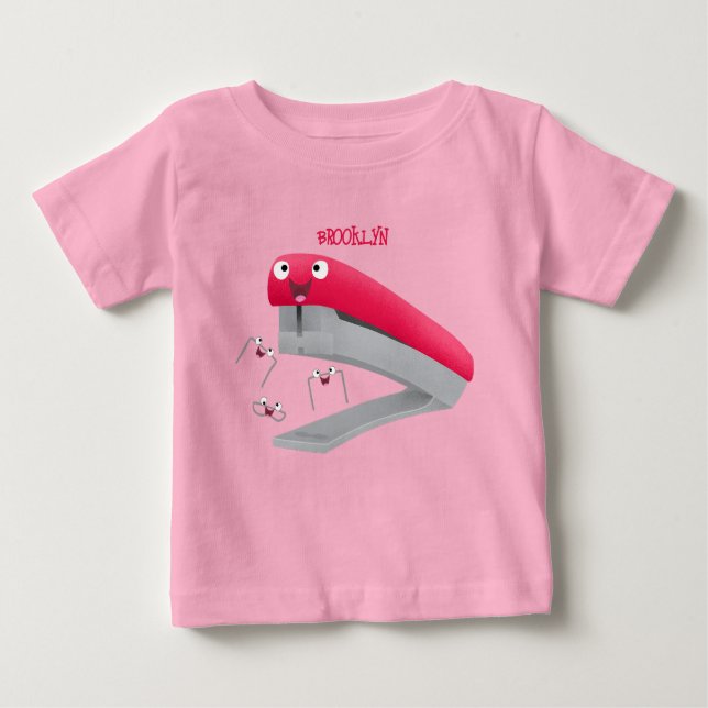 Camiseta Para Bebê Imagem do desenho animado vermelho-feliz grampeado (Frente)