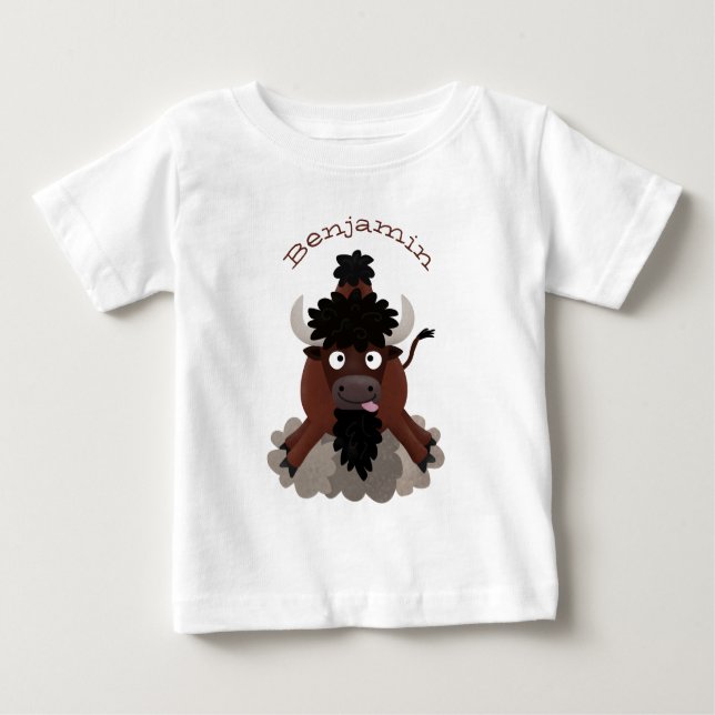 Camiseta Para Bebê Imagem engraçada de desenho animado de bisonte de  (Frente)