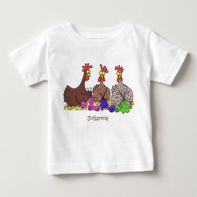 Camiseta Para Bebê Imagem engraçada de desenho animado de galinhas (Frente)