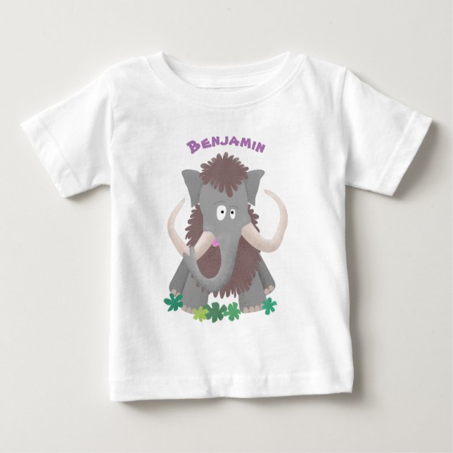 Camiseta Para Bebê Imagem engraçada de desenho animado de mamute (Frente)
