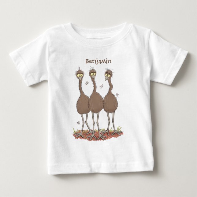 Camiseta Para Bebê Imagem engraçada do desenho animado emu australian (Frente)