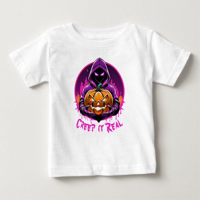 Camiseta Para Bebê Imaginem o Halloween Real, Horror (Frente)