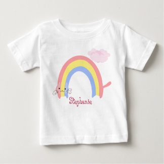 Camiseta Para Bebê Impressão Anestésico de Gato Arco-Íris Frente e Tr